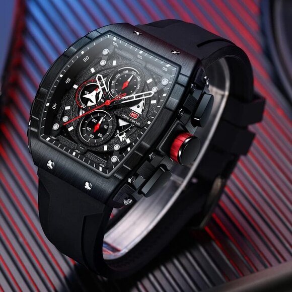 AIMES Black Men Fashion Wristwatch Large Dial Luminous Waterproof Silicon Strap - Picture 4 of 7